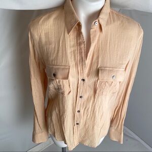 Express Y2K tan linen button down shirt 9/10